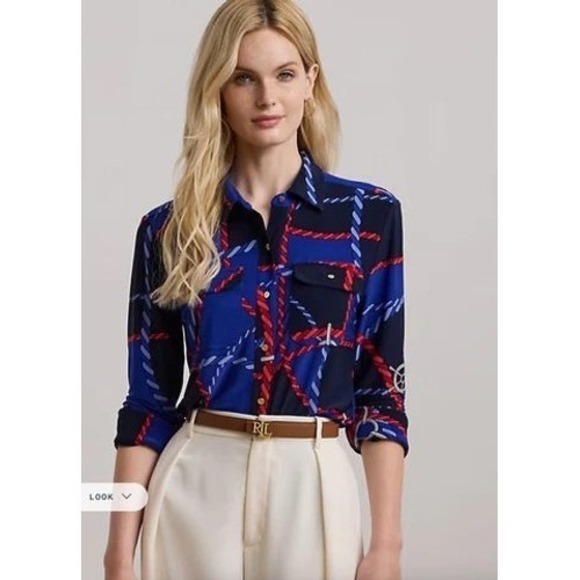 Lauren Ralph Lauren Slim Fit Rope-Print Jersey Shirt, Size 2XL - Picture 2 of 9